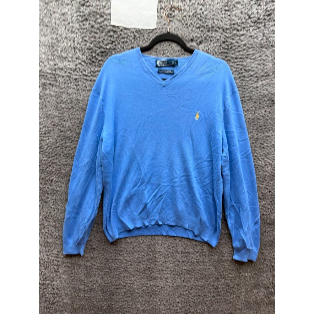 Vintage Polo Ralph Lauren Pima Cotton V-Neck Sweater Light Blue Mens Size L